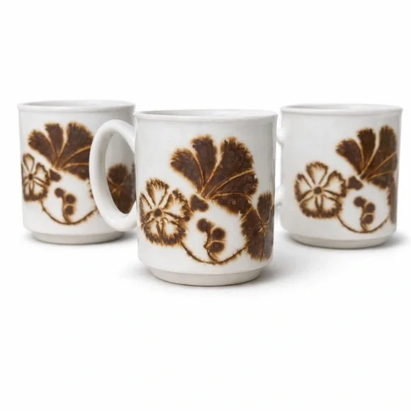 2 / $40 Vintage Winchcombe Pottery Mugs – Stoneware Brown Floral 70s 8oz - Picture 2 of 3